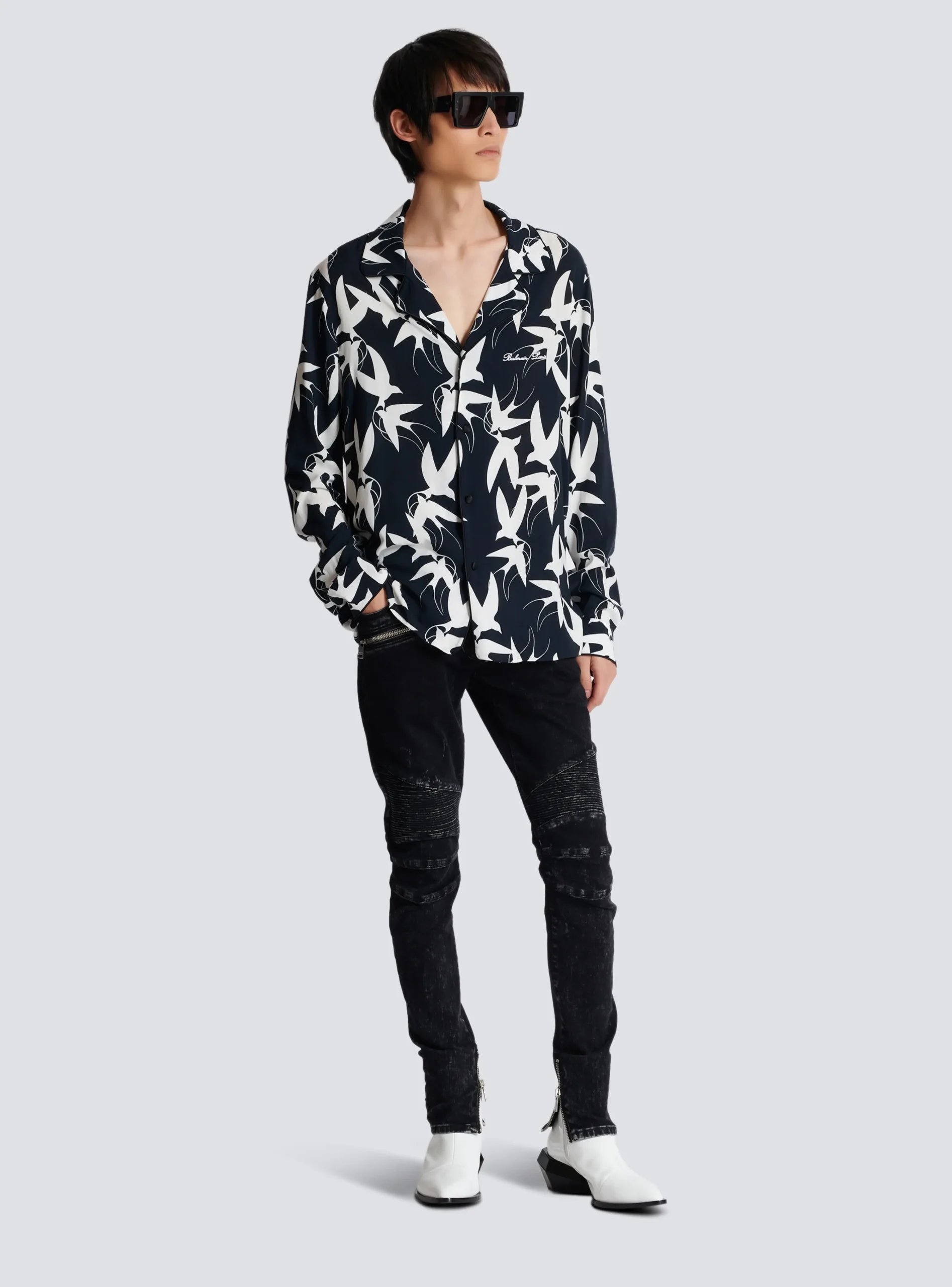 Loose Shirt With Swallow Print-Balmain Sale
