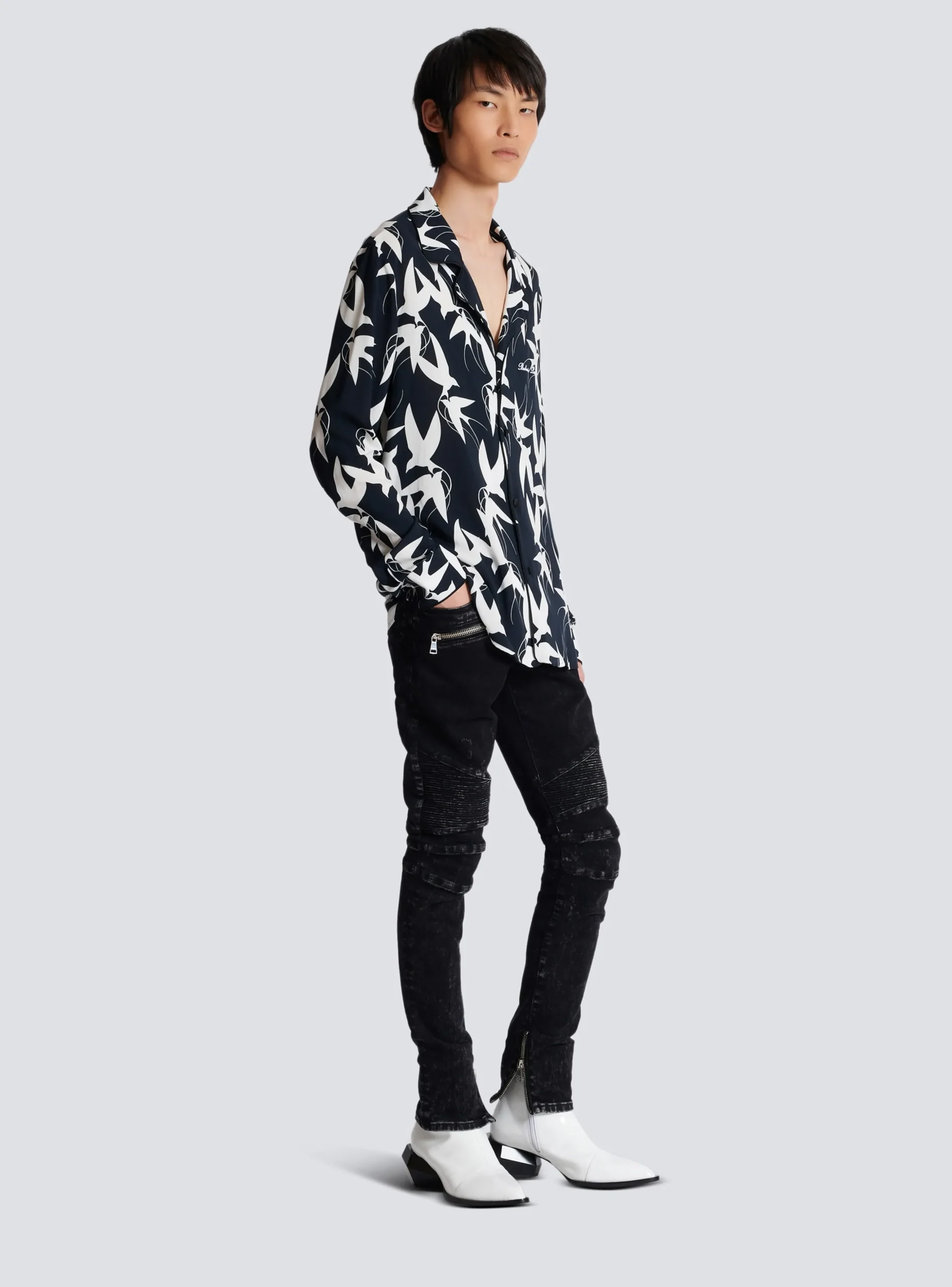 Loose Shirt With Swallow Print-Balmain Sale