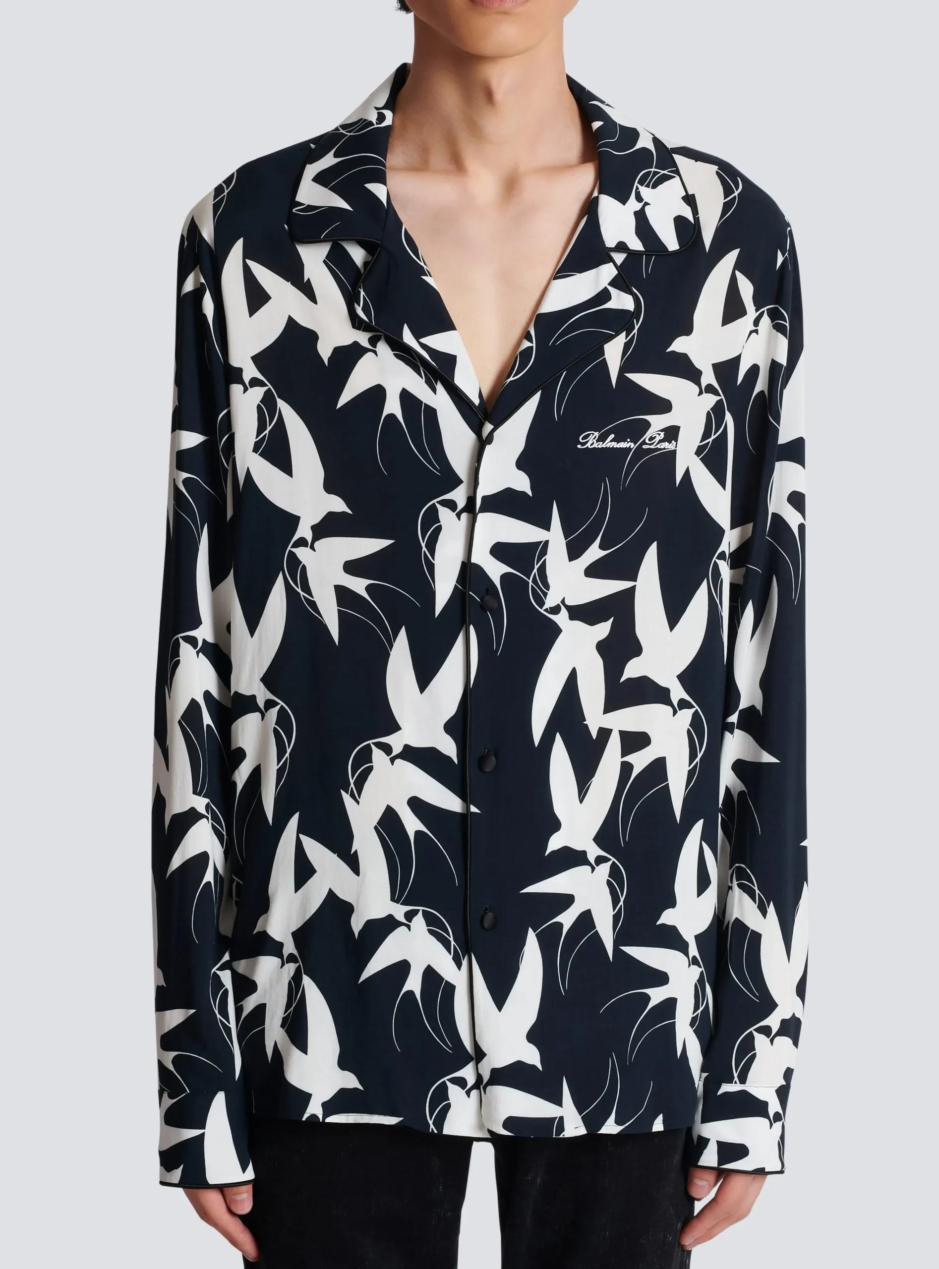 Loose Shirt With Swallow Print-Balmain Sale