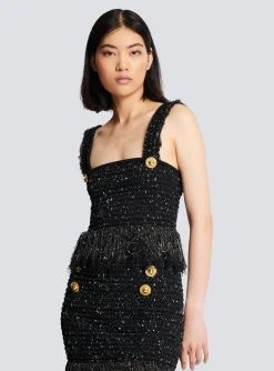 Lurex Tweed Strappy Top-Balmain Store
