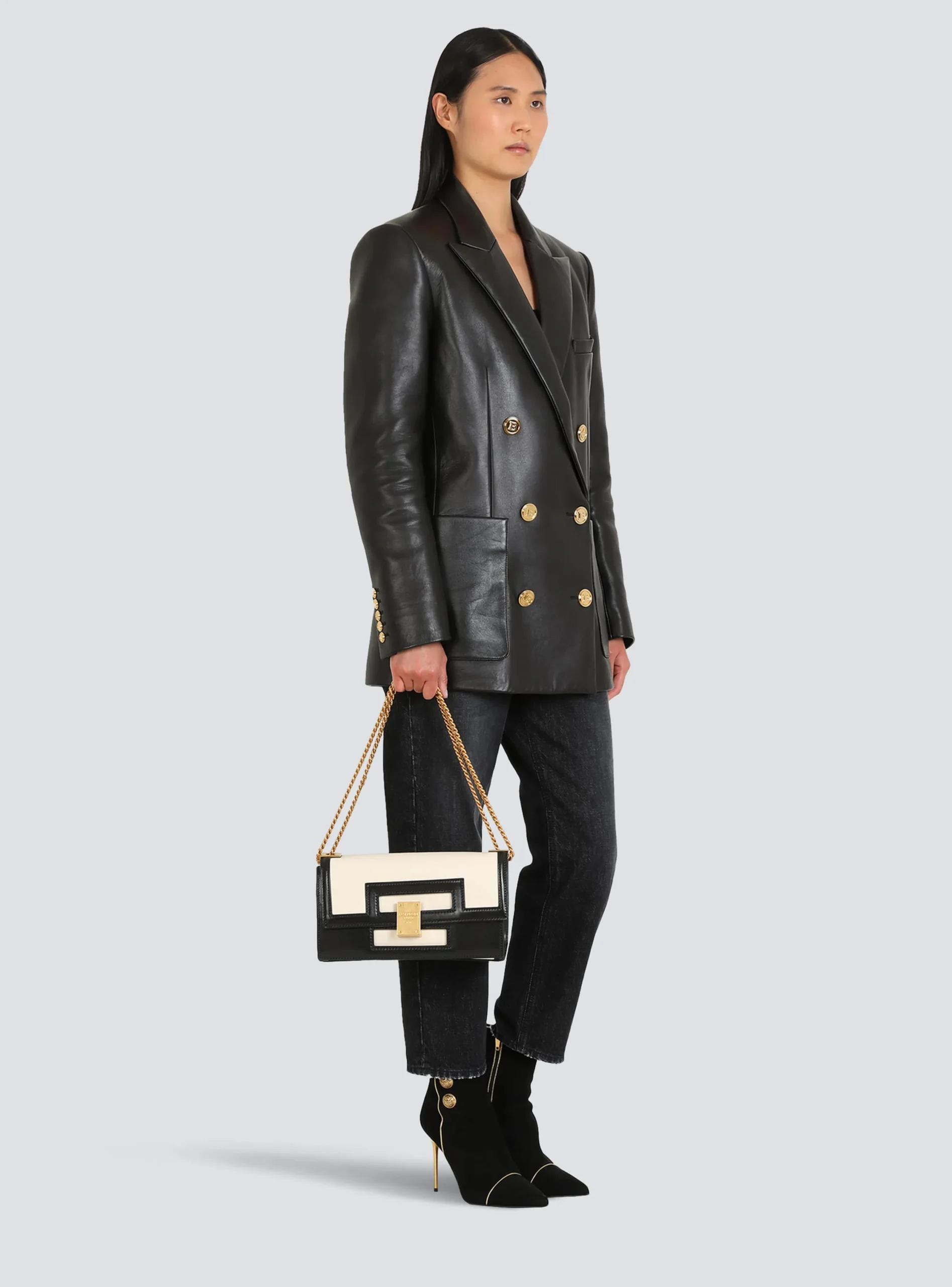 Medium-sized Black And Leather 1945 Heritage Bag-Balmain Store