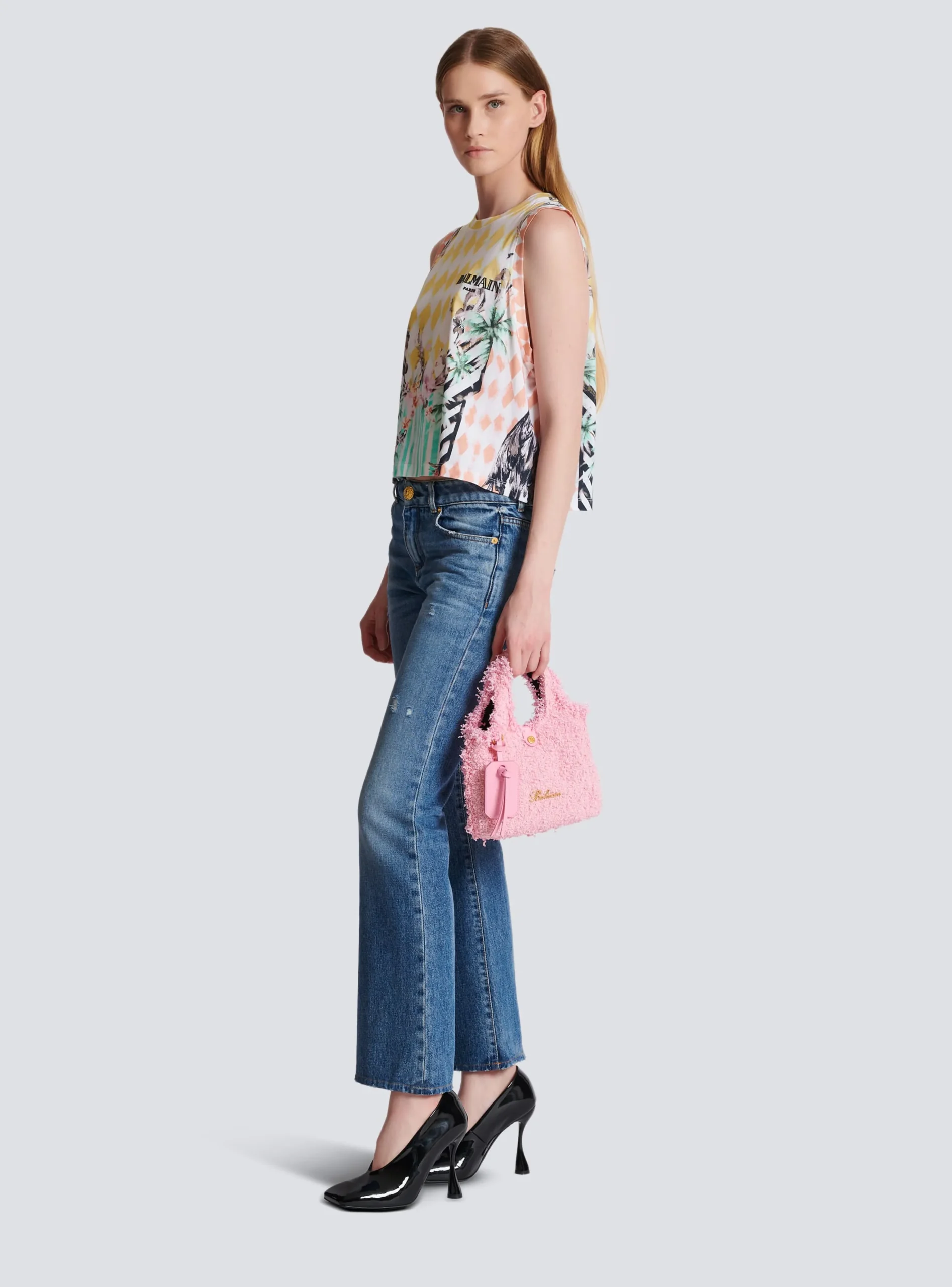 Mini B-Army Grocery Bag In Tweed-Balmain Cheap