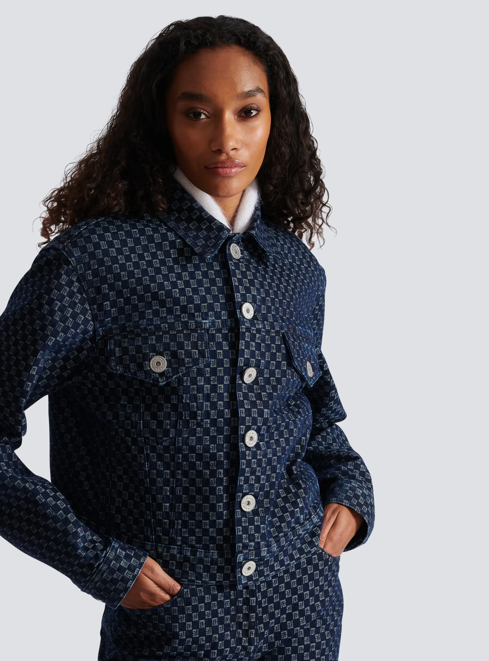 Mini Monogram Jacquard Denim Jacket-Balmain Cheap