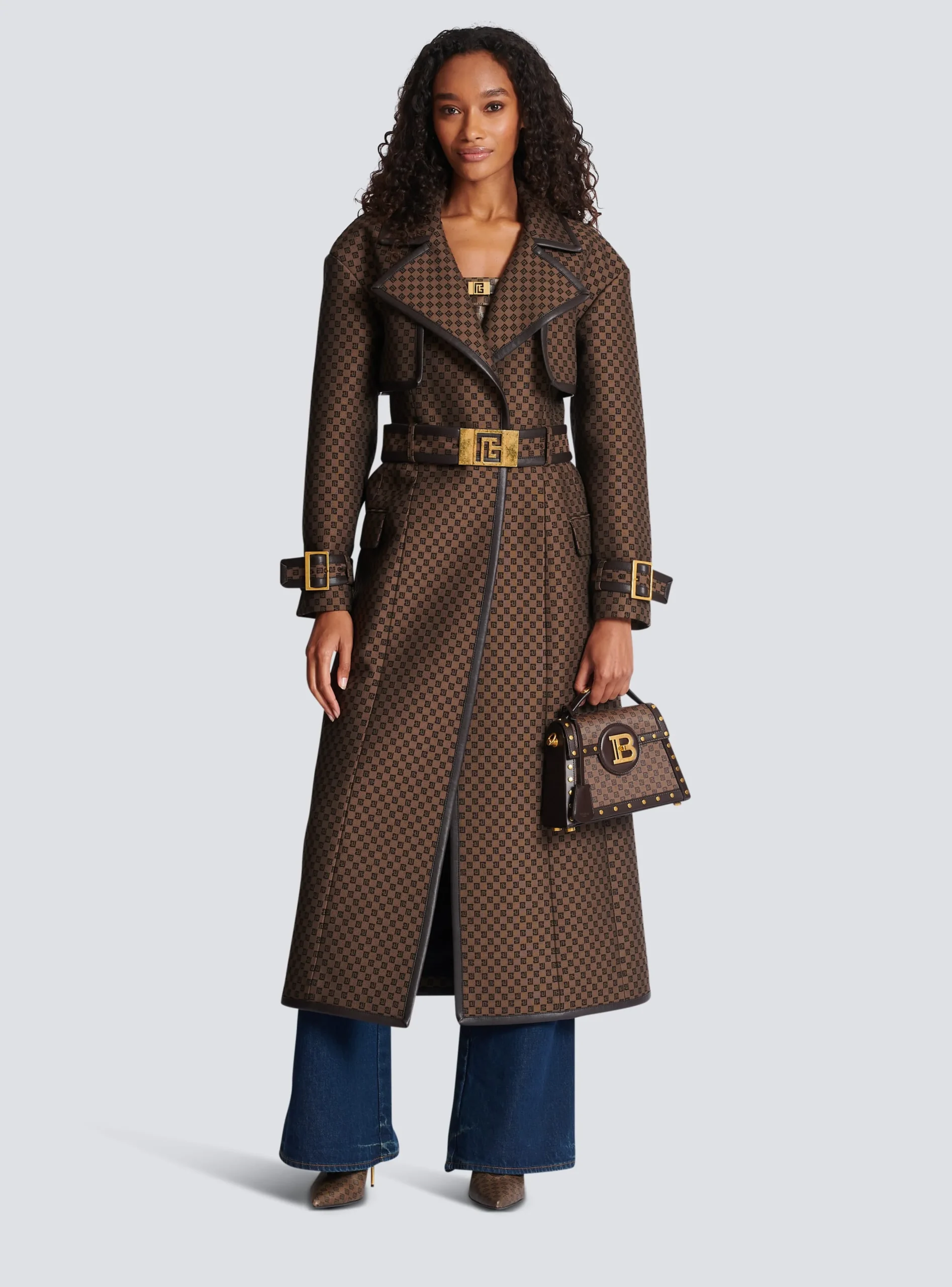 Mini Monogram Jacquard Trench Coat-Balmain Outlet