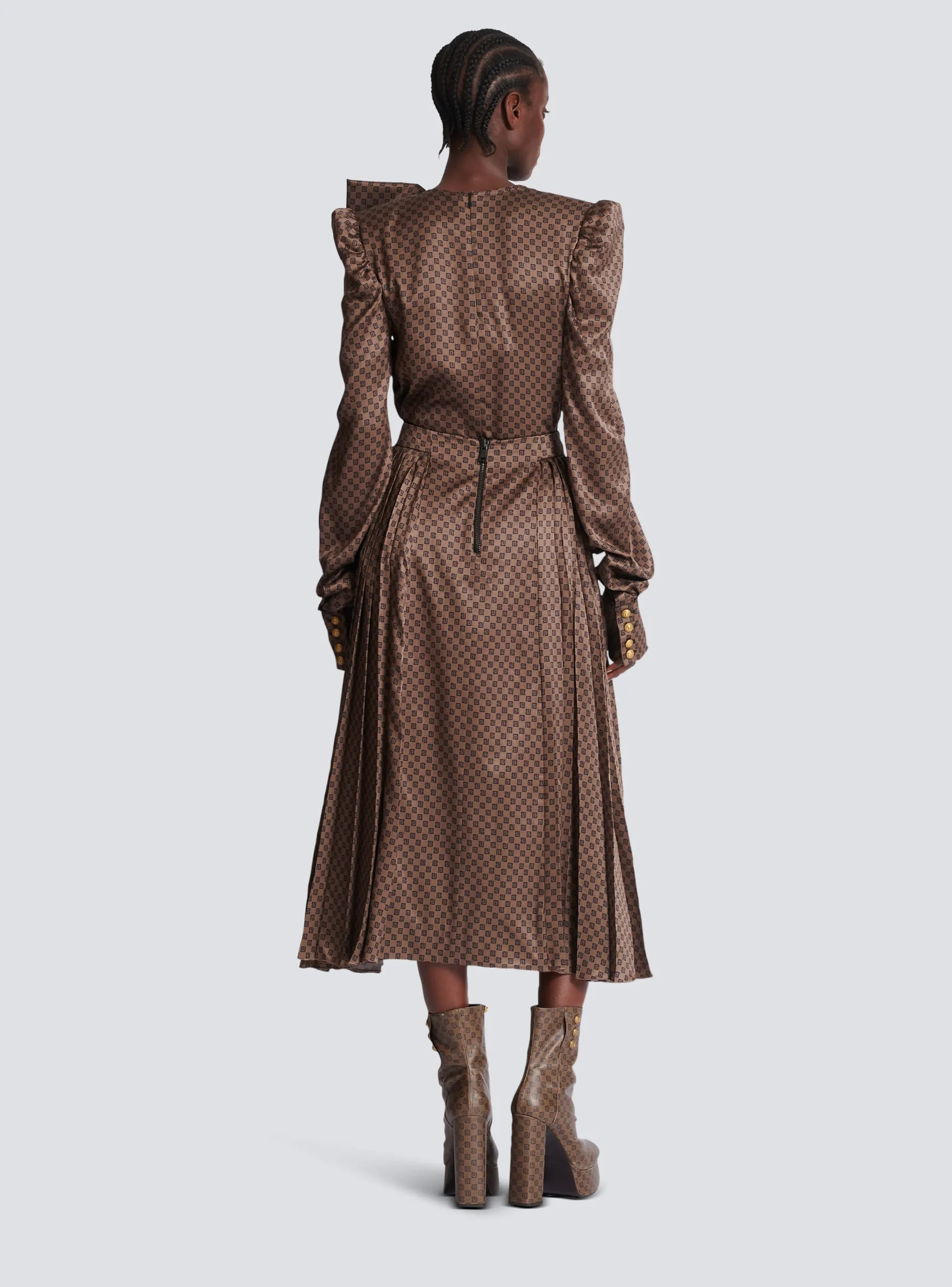 Mini Monogram Pleated Midi Skirt-Balmain Hot