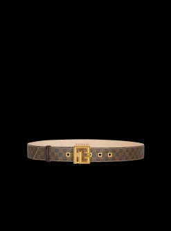 Mini Monogrammed Waxed Canvas Belt-Balmain New