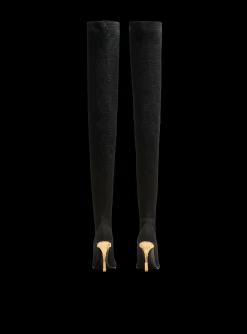 Moneta Mesh Thigh Boots With Monogram-Balmain New