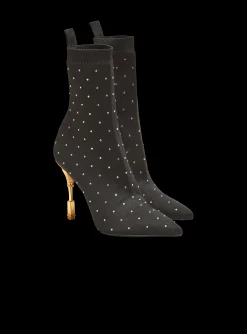 Moneta Rhinestoned Knit Ankle Boots-Balmain Discount