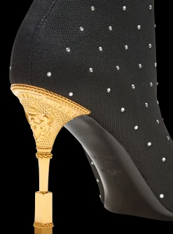 Moneta Rhinestoned Knit Ankle Boots-Balmain Discount