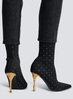 Moneta Rhinestoned Knit Ankle Boots-Balmain Discount