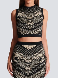 Monogram And Paisley Knit Tank Top-Balmain Outlet