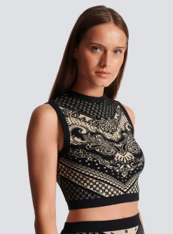 Monogram And Paisley Knit Tank Top-Balmain Outlet