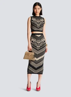 Monogram And Paisley Knit Skirt-Balmain Cheap