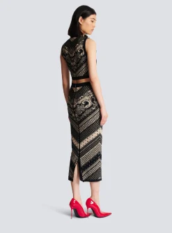 Monogram And Paisley Knit Skirt-Balmain Cheap