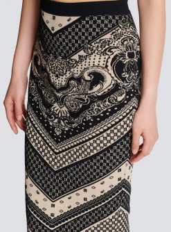 Monogram And Paisley Knit Skirt-Balmain Cheap