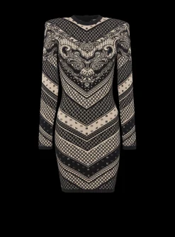 Monogram And Paisley Knit Short Dress-Balmain Cheap