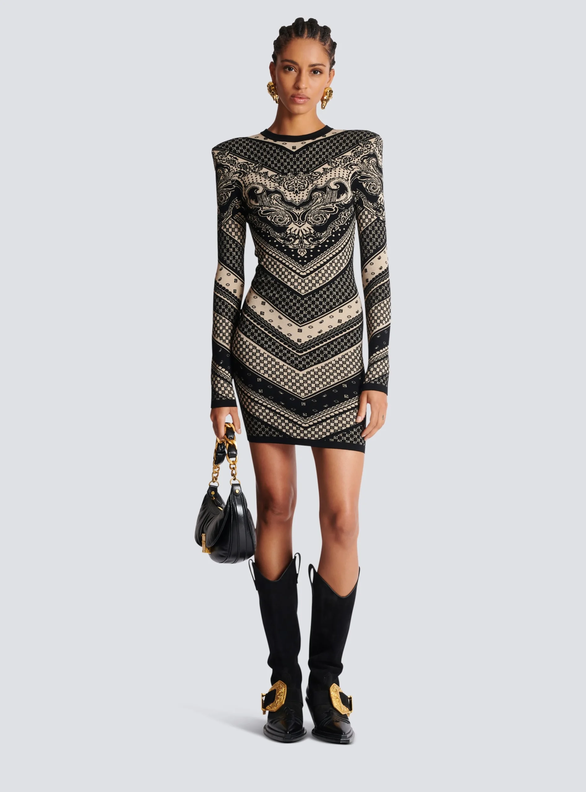 Monogram And Paisley Knit Short Dress-Balmain Cheap
