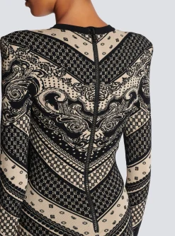 Monogram And Paisley Knit Short Dress-Balmain Cheap
