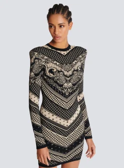Monogram And Paisley Knit Short Dress-Balmain Cheap