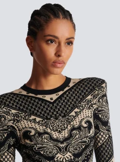 Monogram And Paisley Knit Short Dress-Balmain Cheap