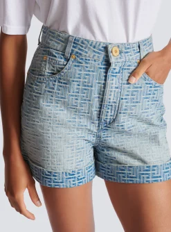 Monogram Denim Short-Balmain Clearance