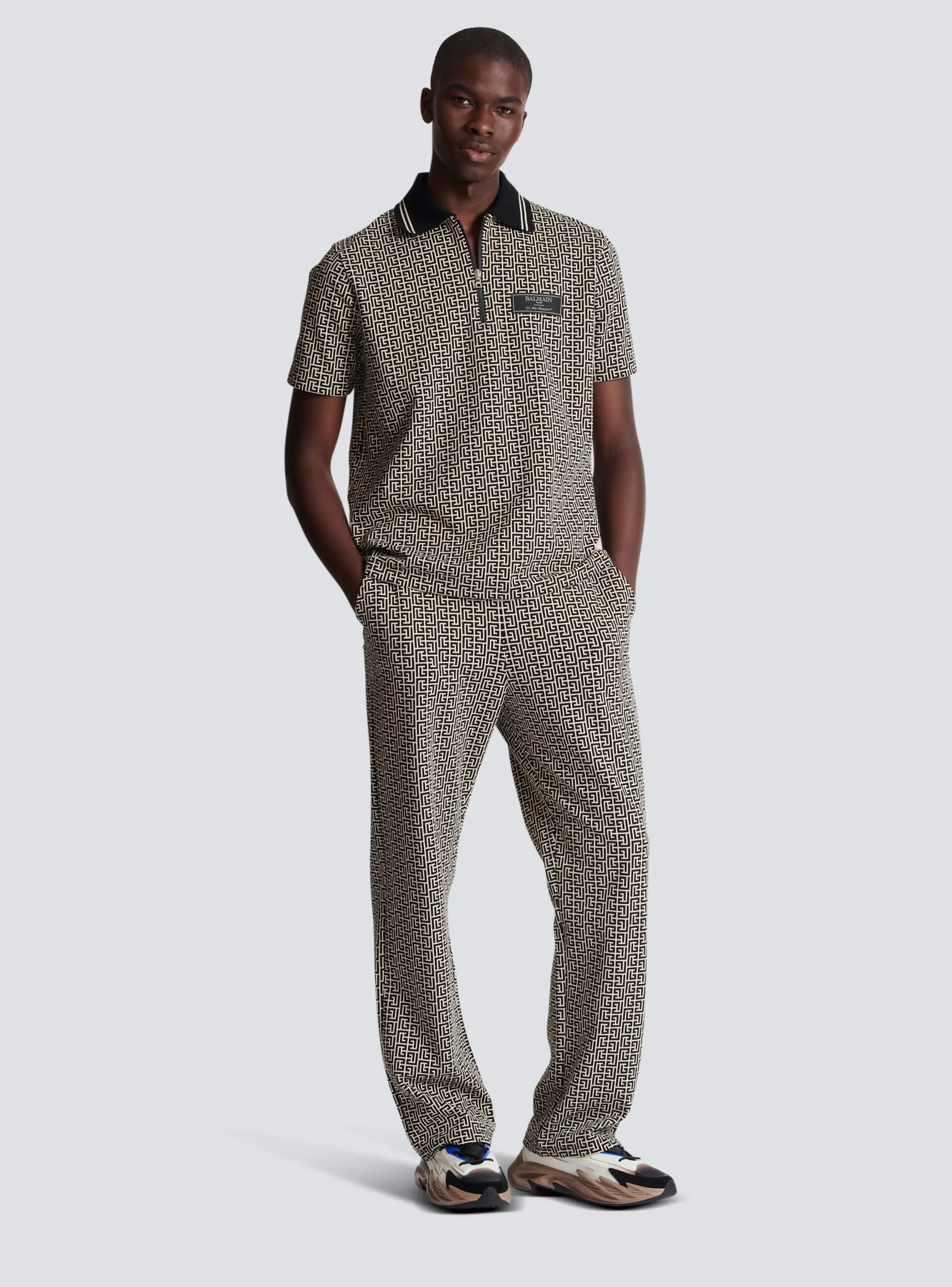 Monogram Zip Polo Shirt-Balmain Cheap