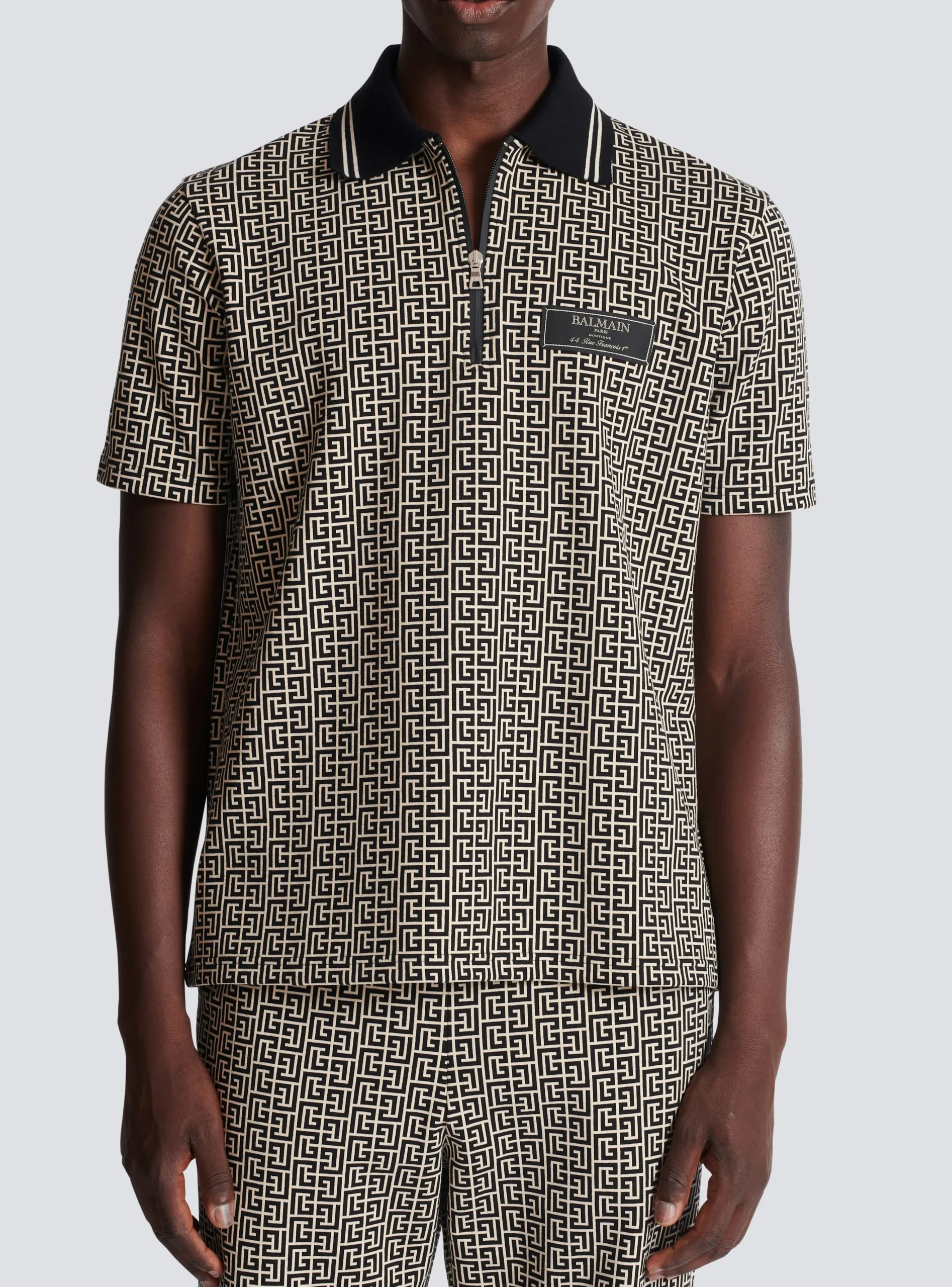 Monogram Zip Polo Shirt-Balmain Cheap