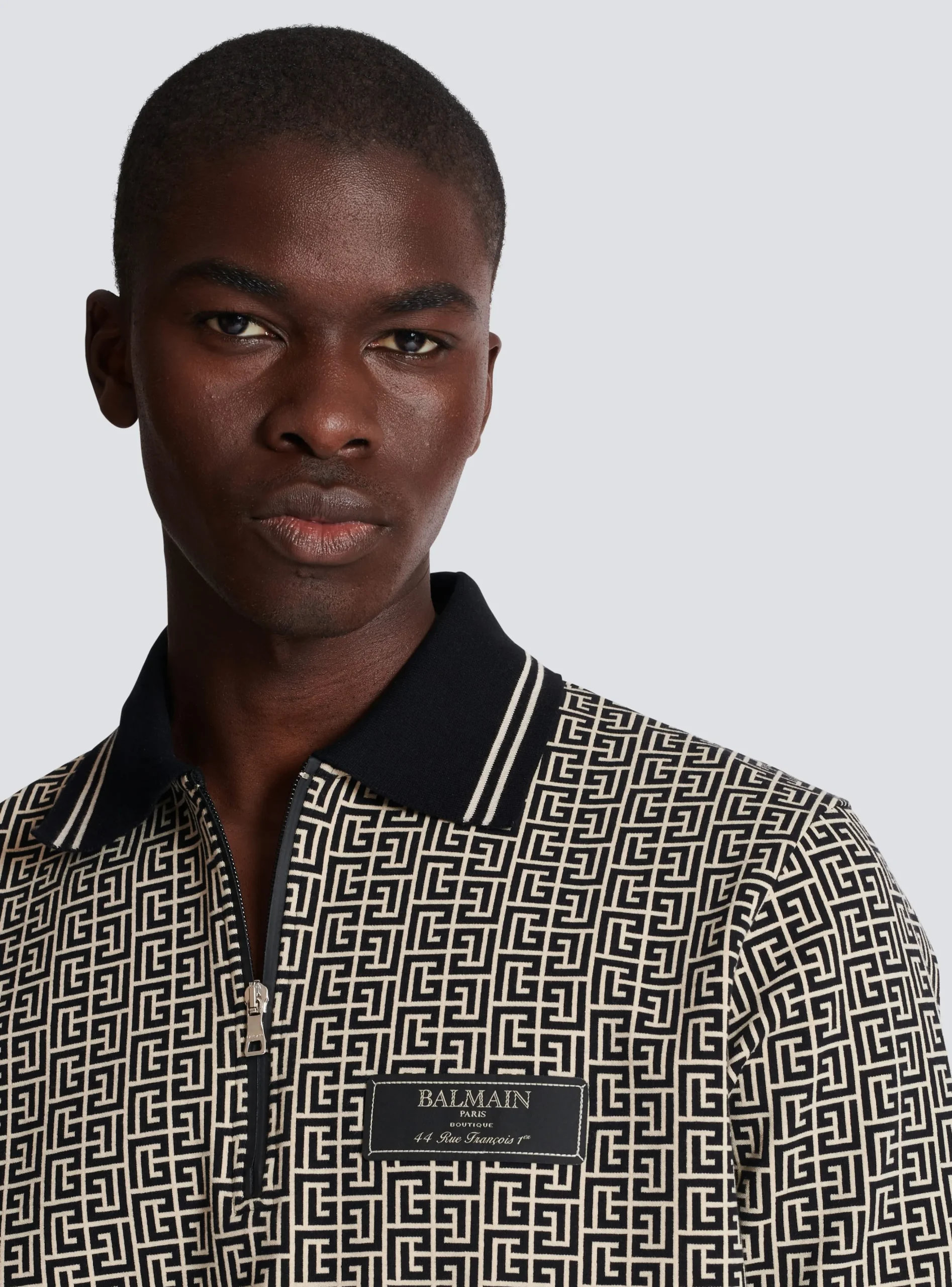 Monogram Zip Polo Shirt-Balmain Cheap