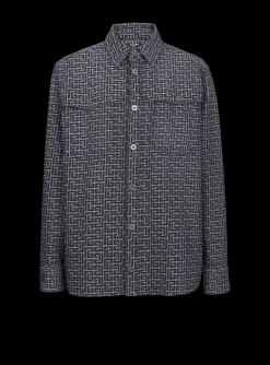 Monogrammed Jacquard Denim Shirt -Balmain Flash Sale