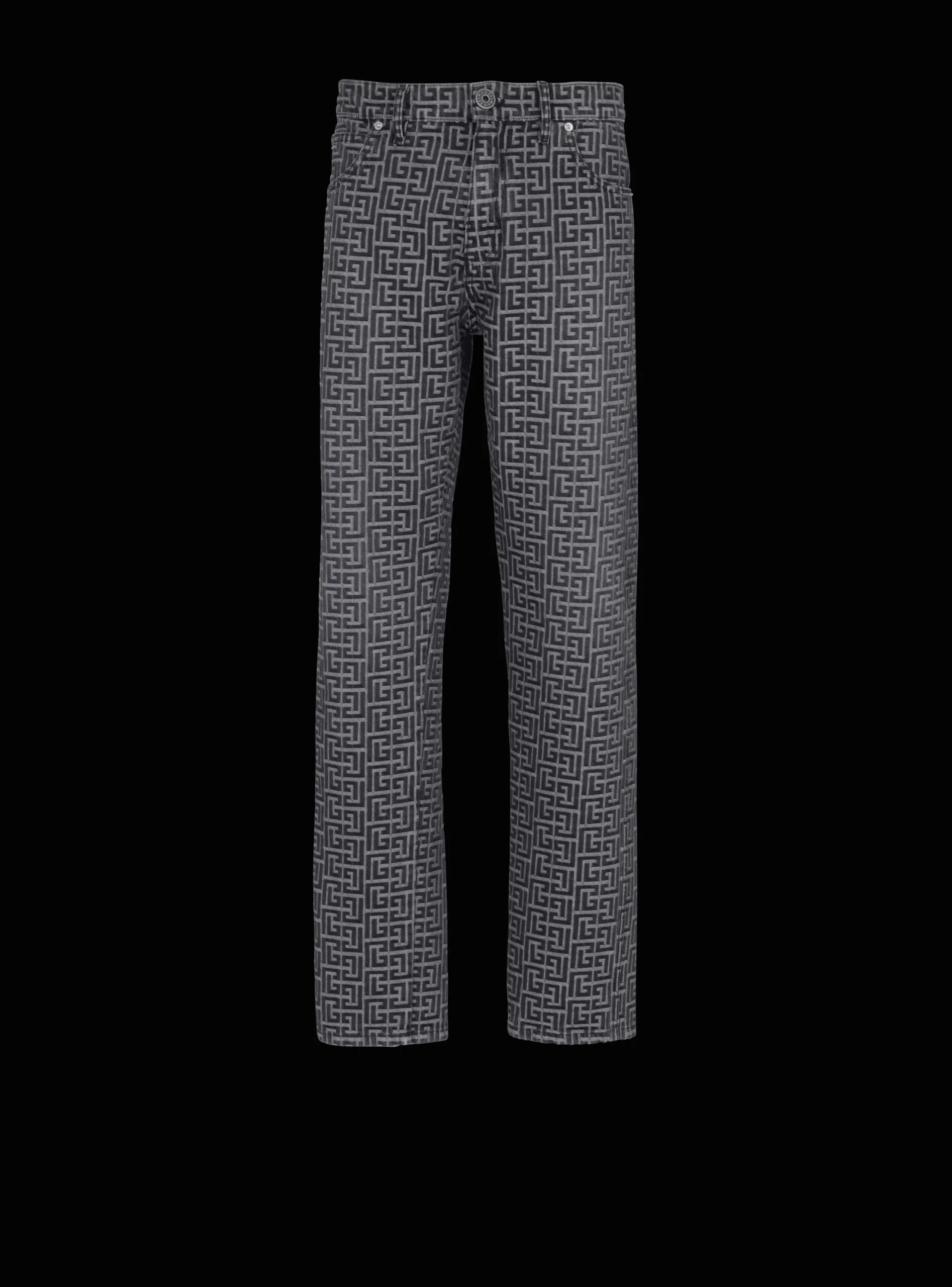 Monogrammed Jacquard Denim Jeans-Balmain Sale