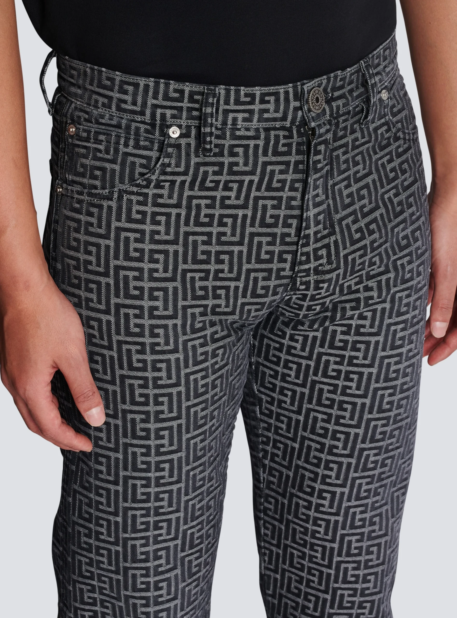 Monogrammed Jacquard Denim Jeans-Balmain Sale