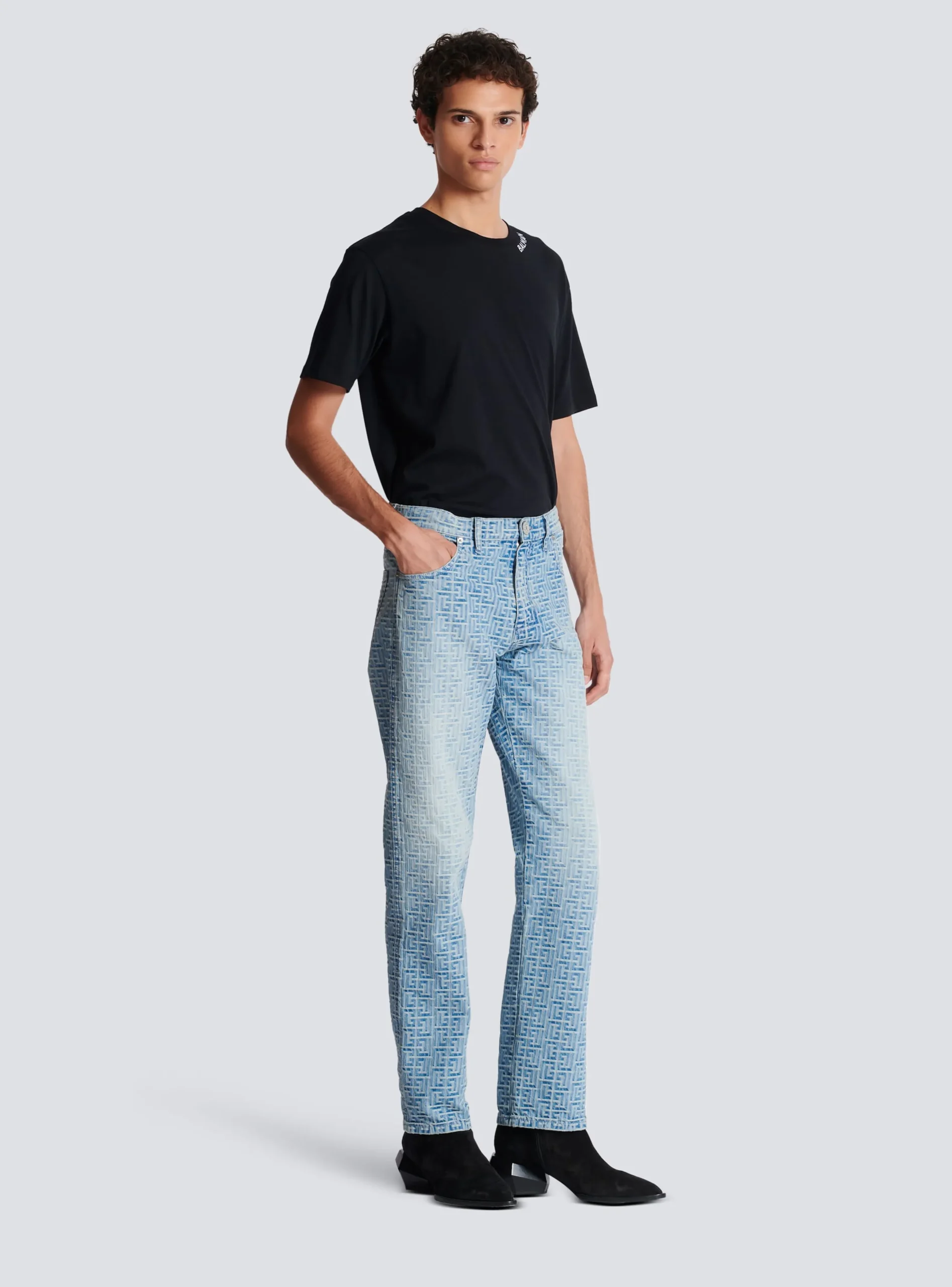 Monogrammed Jacquard Denim Jeans-Balmain Best