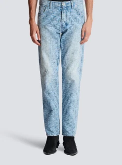 Monogrammed Jacquard Denim Jeans-Balmain Best