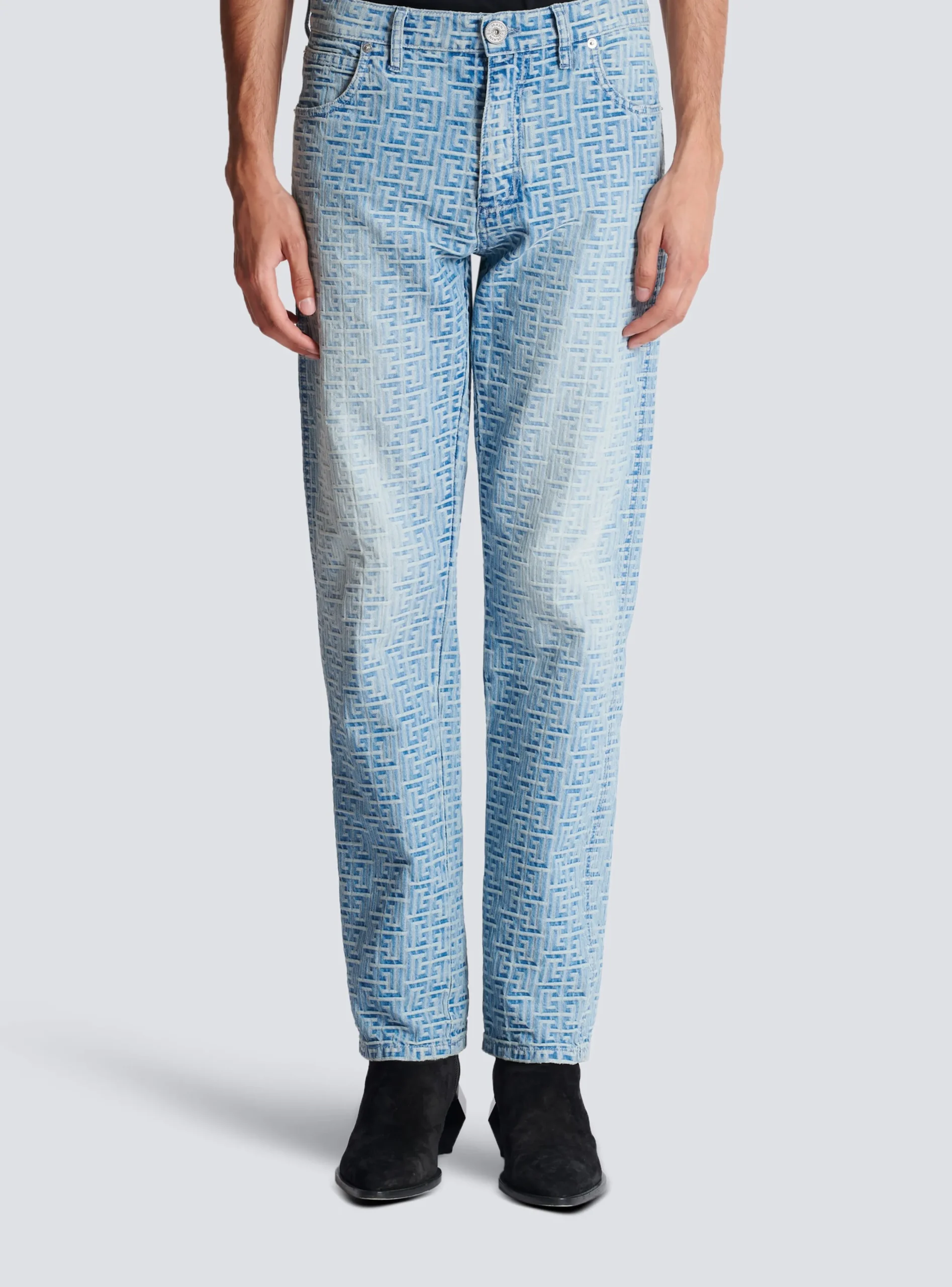 Monogrammed Jacquard Denim Jeans-Balmain Best