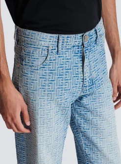 Monogrammed Jacquard Denim Jeans-Balmain Best