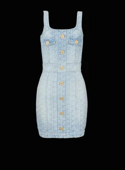 Monogrammed Short Denim Dress-Balmain Fashion