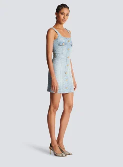 Monogrammed Short Denim Dress-Balmain Fashion