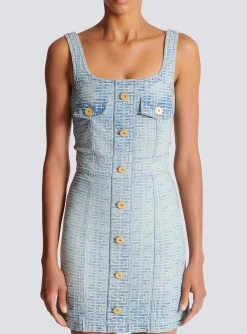 Monogrammed Short Denim Dress-Balmain Fashion