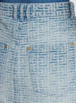 Monogrammed Short Denim Skirt-Balmain Fashion