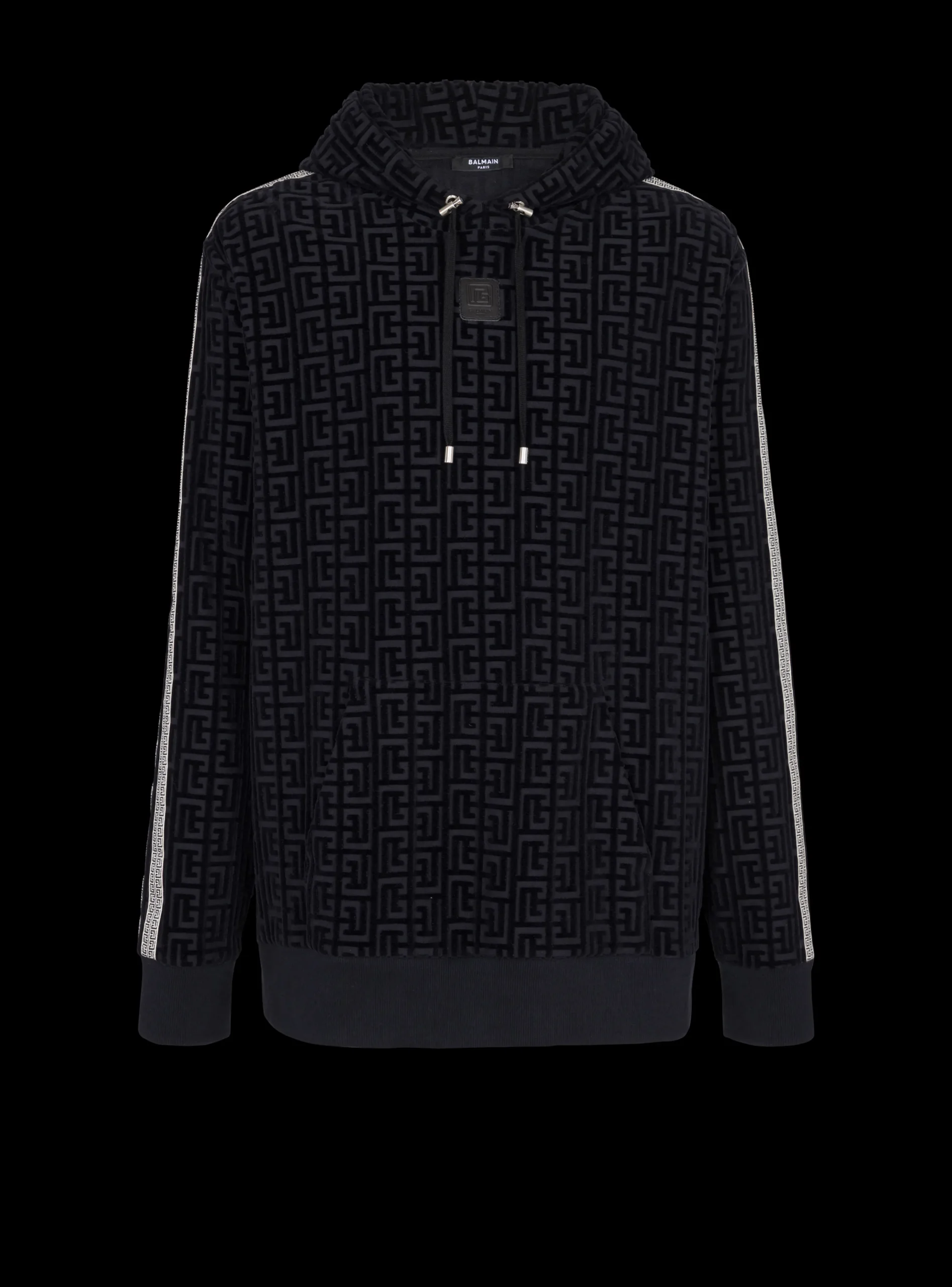 Monogrammed Velvet Hooded Sweatshirt-Balmain Discount