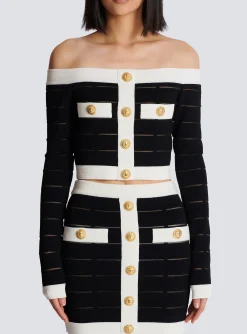 Off-the-shoulder Knit Top-Balmain New