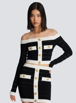 Off-the-shoulder Knit Top-Balmain New