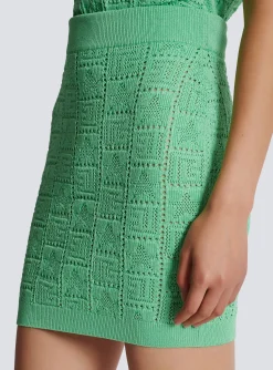 Openwork Monogram Knit Skirt-Balmain Outlet