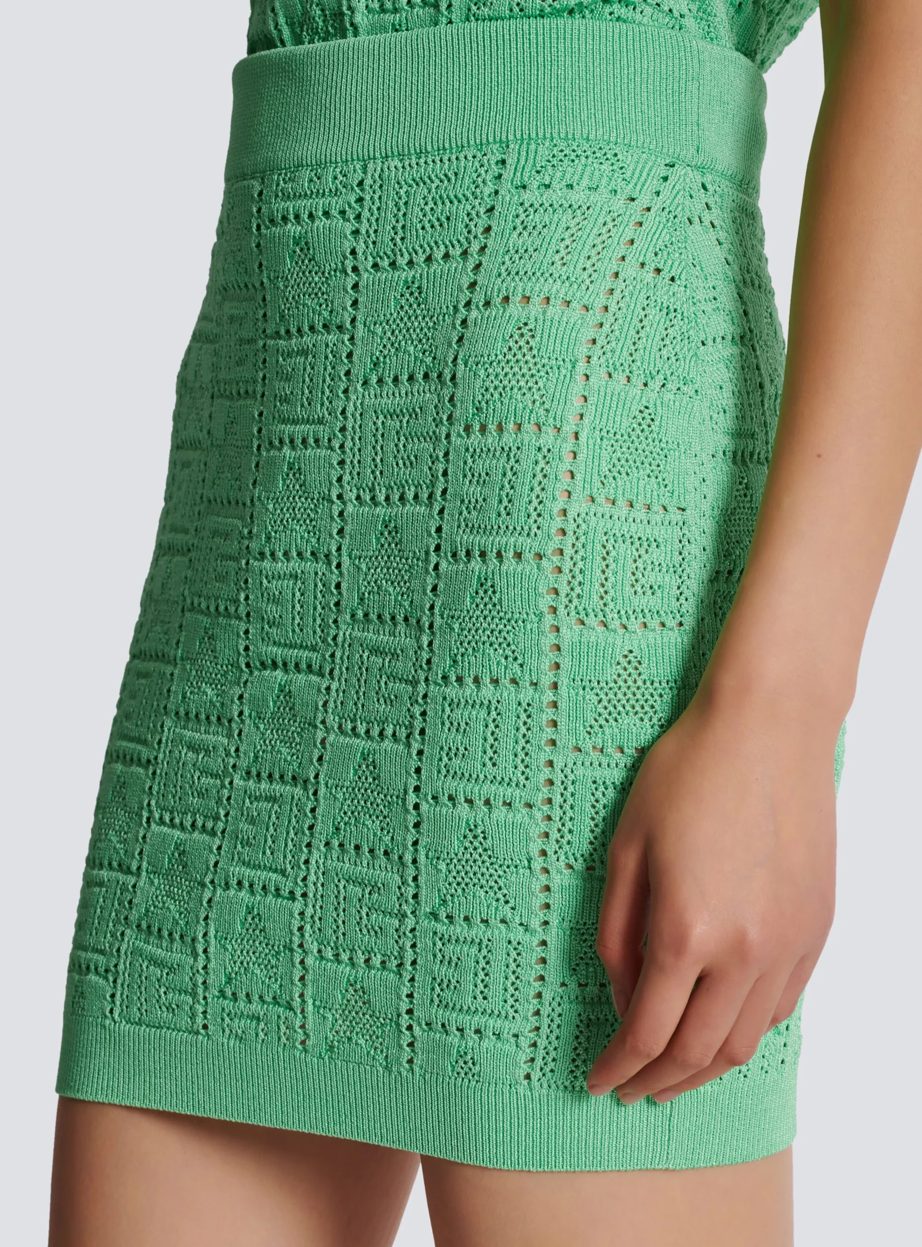 Openwork Monogram Knit Skirt-Balmain Outlet
