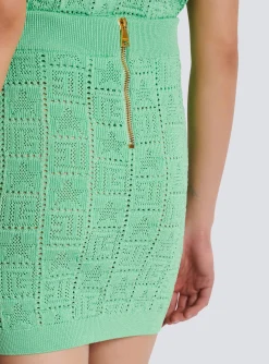 Openwork Monogram Knit Skirt-Balmain Outlet