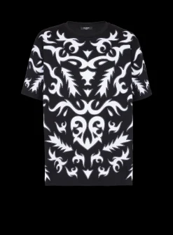 Oversized T-shirt With Laser-cut Baroque Print-Balmain Shop