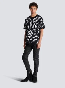 Oversized T-shirt With Laser-cut Baroque Print-Balmain Shop