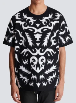 Oversized T-shirt With Laser-cut Baroque Print-Balmain Shop