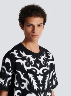 Oversized T-shirt With Laser-cut Baroque Print-Balmain Shop