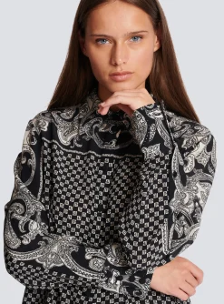 Paisley And Mini Monogram Printed Silk Shirt-Balmain Cheap
